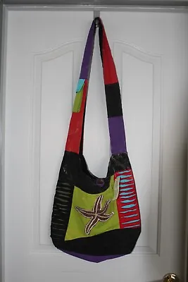 RISING INTERNATIONAL Made In Nepal Starfish HOBO BAG Multi-Color Patchwork Purse • $5