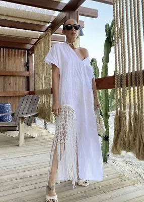 Nwt_zara Woman Ss23 Linen Dress With Fringe White | 7495/810 Xxl • £40