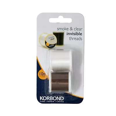 KORBOND Twin Pack Invisible Smoke & Clear Threads 2 X 110m Reels Sewing 110055 • £5.95