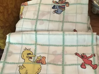 VINTAGE SESAME STREET TWIN FLAT & Fitted Sheets BIG BIRD ERNIE ELMO 1997 HENSON • $9.99