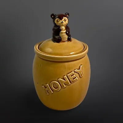 Japanese Honey Pot With Honey Bear Lid - Vintage Ceramic Honey Jar Crock • $15