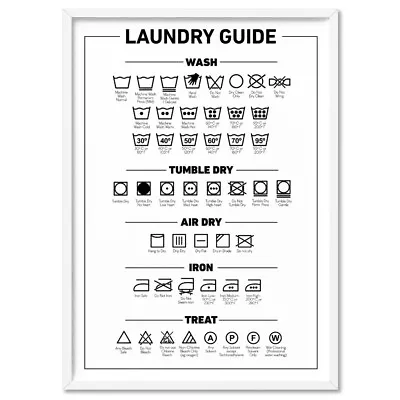 Laundry Guide Chart Art Print. Laundry Washing Care Symbols Wall Art | TYP-111 • $22.95