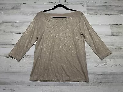 J Crew 100% Linen Top Womens Small Beige Gold Shimmer 3/4 Sleeve Casual Career • $21.99