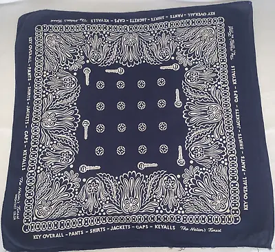 KEY Bandana Blue Keyalls Handkerchief Keys RN 17754 Vintage Biker Hanky • $9.49