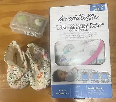 SwaddleMe  Stage 2-Old Navy Dino Booties-MAM Pacifiers. 3-6 Months • $12