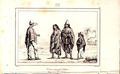 CHILEAN PEOPLE'S COSTUMES CHILE HISTORY Antique Authentic Engraving 1839 • $42