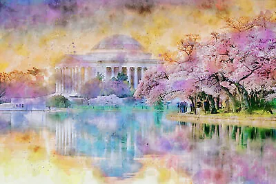 Cherry Blossoms Washington DC Watercolor Washington Wall Art Cherry Blossoms  • $19