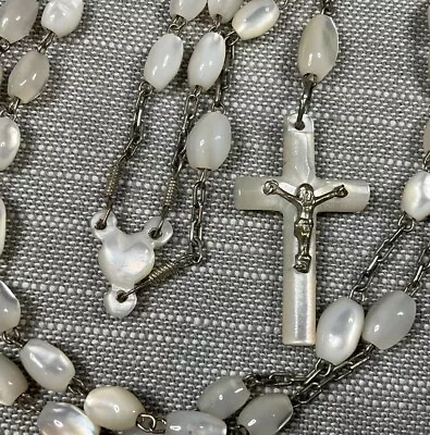 Vintage Rosary Jerusalem Mid Century Mother Of Pearl Beads Christian H79 • $49.99