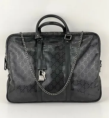 $1299 • Buy Gucci Briefcase GG Imprime Coated Canvas Black Monogram Business Bag C56