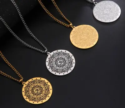 Buddhist Mandala Amulet Stainless Steel Charm Medallion Chain Pendant Necklace • $19.30