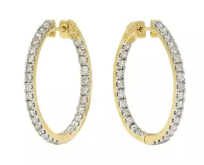 Contemporary 1.80 CTW Diamond 14 Karat Gold Inside Outside 34 MM Hoop Earrrings • $3100