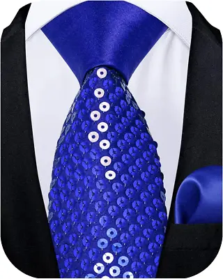 Skinny Sequin Ties For Men Solid Satin Tie And Pocket Square Set Wedding Party B • $26.24