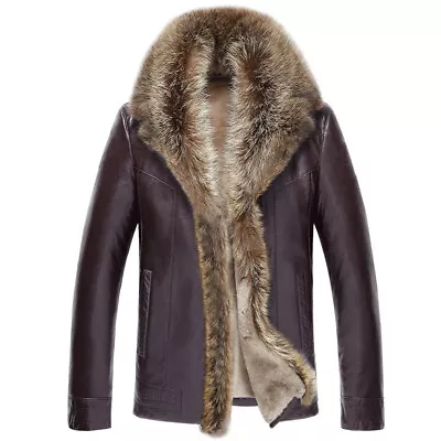 Real Fur All-in-one Men's Mid-length Fur Thickened Coat Genuine Leather Jacket • $171.70