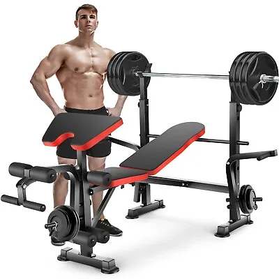 600lbs 6 In 1 Foldable Adjustable Olympic Weight Bench Set Full Body Workout HOT • $159.99