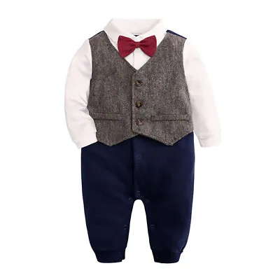 Baby Boy Suit Formal Party Wedding Tuxedo Waistcoat Outfit Suit 0-24 Months • £14.99