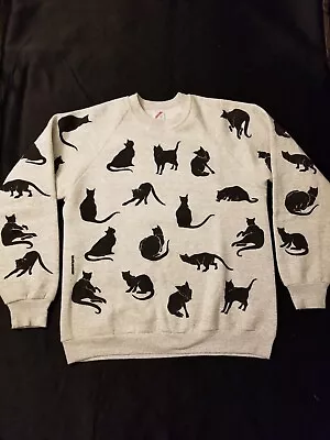 Vtg Michigan Rag Co Pullover Crewneck Sweatshirt AOP Cat Print USA M - L Sweater • $45