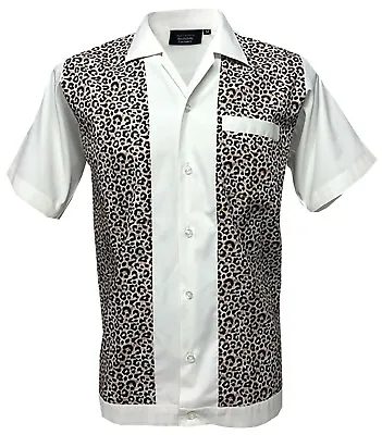 £29.99 • Buy Vintage Shirt Mens Retro Button-Down Casual Bowling Short Sleeve Cream Leopard