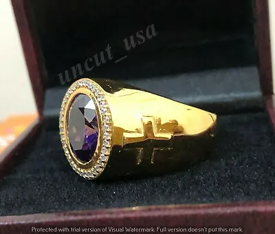 $199.99 • Buy 5Ct Oval Synt Amethyst Diamond Statement Men's Bishop Ring Yellow Gold Finish 