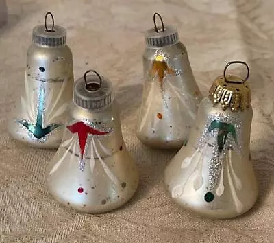 Vintage Lot 4 Glass Christmas Ornaments Bells Made In Austria Painted Glitter • $19.95