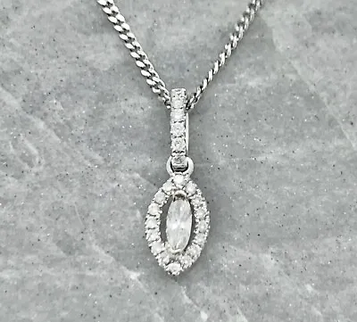 Marquise Diamond Necklace White Gold 18K Pendant 14K Chain 16  • $480