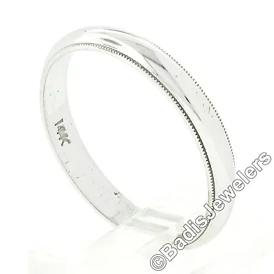 14k White Gold 3.5mm Domed Polished W/ Milgrain Edge Stack Wedding Band Ring • $252