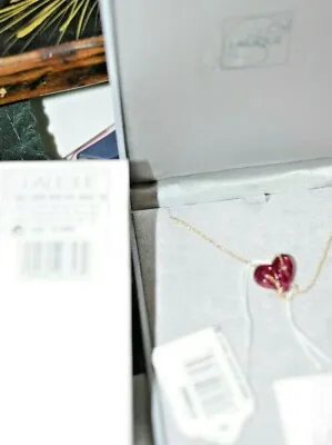 $780 Lalique Crystal COEUR Entwined MINI RED Heart 18K GOLD NECKLACE 2011 NEW • £482.10