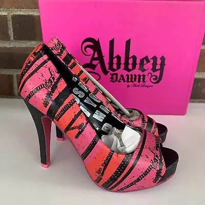 Abbey Dawn By Avril Lavigne Pink Stripe Peep Toe Heeled Platform Pump US 6 M • $26.95