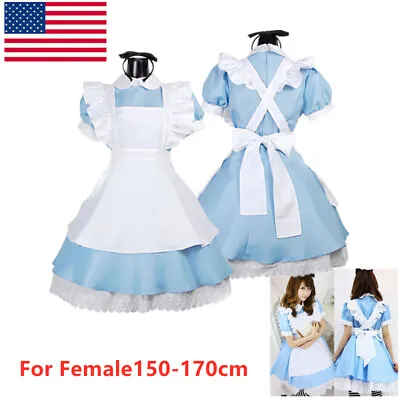 Women Girls Lolita Maid Dress Uniform Adult Alice In Wonderland Cosplay Costume • $21.89
