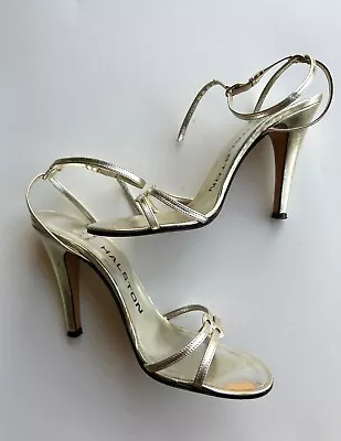 Vintage Halston. Italian. Iconic 4  Stiletto Gold Heels Size Shoe 6. Gorgeous! • $89