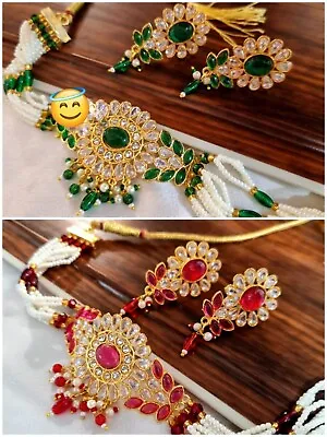 Rajasthani Traditional Choker Jewelry Set Arabic Kundan Weddig Pride Combo • $30.59