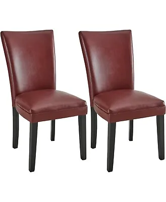 LEEMTORIG Red Parsons Chairs Faux Leather Upholstered Dining Room Chairs 2x • $180