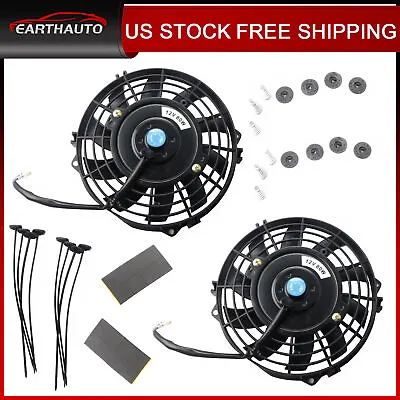 2PCS Pair 7  Inch 12V Universal Electric Radiator Slim Fan Push Pull W/ Mount • $34.90