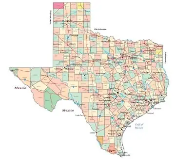 TEXAS STATE COUNTY MAP GLOSSY POSTER PICTURE PHOTO PRINT Road City Dallas 3425 • $11.99