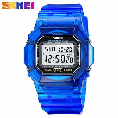 SKMEI Men Watch Transparent Blue Watches Boys Girls LED Digital Sport Wristwatch • $10.77