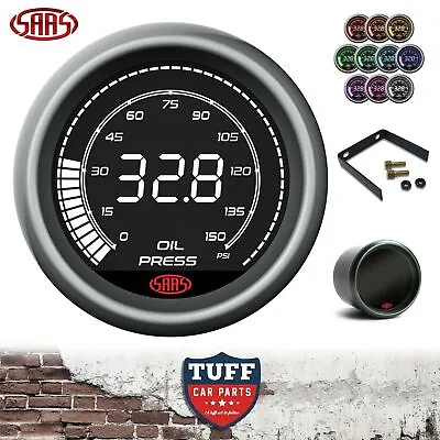 SAAS Muscle Digital Series Oil Pressure Gauge LCD Black Face 52mm + Fitting Kit • $119.99