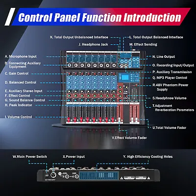 Pro 8 Channel Bluetooth Studio Audio Mixer Live Sound Mixing Console With USB • $78