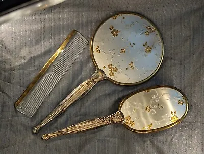 Vintage 3pc Elegant Gold Silver Tone Gilt Vanity Dresser Brush Mirror Comb Set  • $26.99