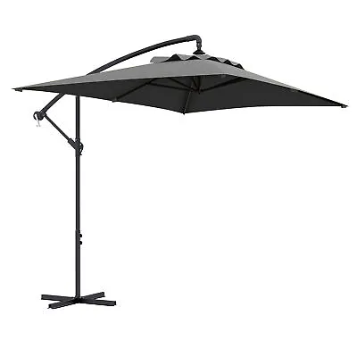 Outsunny 3 M Cantilever Parasol With Cross Base Crank Handle 6 Ribs Grey • £72.99