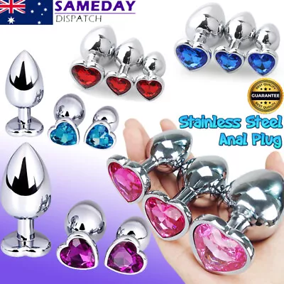 3pcs BDSM Anal Plug Kit Stainless Steel Metal Butt Plug Crystal Jewelled Sex Toy • $26.99