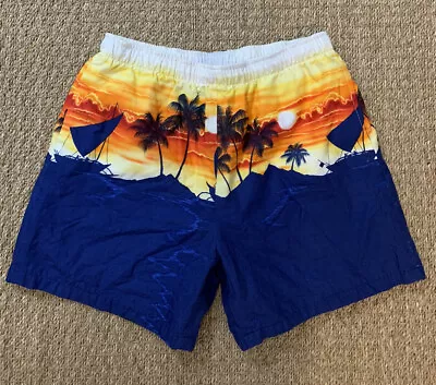 Malihini Hawaii Vintage Swim Trunks Shorts Bathing Suit Sunset Men’s Hawaiian • $12.99