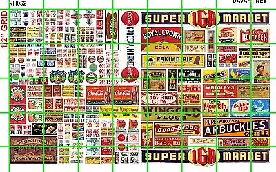 NH052 DAVE'S DECALS 1/2 Set N SCALE MIXED ASST'D SODA GROCERY HEADER PRICE SIGNS • $4.94