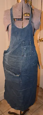 Vintage DENIM APRON Workshop Blue WORK WEAR Pocket Selvedge • $24.99