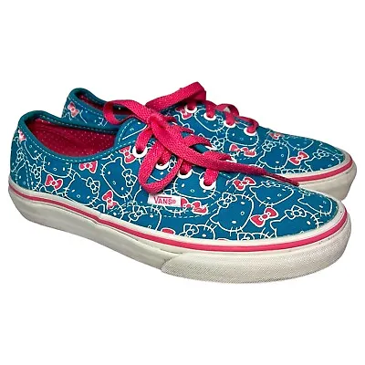 Vans Shoes Womens 7 Mens 5.5 Hello Kitty Skate Off The Wall Sneakers Canvas Blue • $35.99