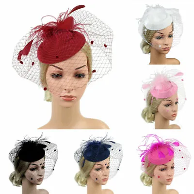 Women Fascinators Hat Wedding Cocktail Tea Party Headwear Mesh Veil Hair Clip • $8.89