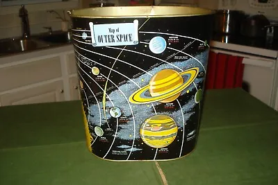 1962 Vintage Map Of Outer Space Garbage Pail - Trash Can Tin Great Graphics • $95
