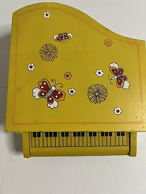 Vintage Yellow And Butterfly’s Wood Piano Trinkit Music Box . Made In Japan. • $29.95