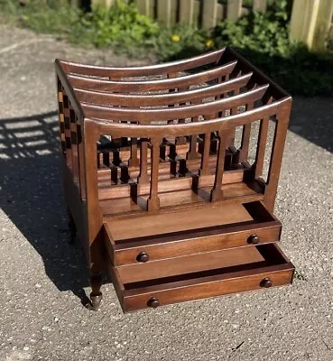 Antique Reproduction Mahogany Canterbury Music Magazine Rack With Drawers • £125