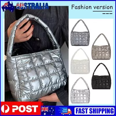 Quilted Casual Handbags Lightweight Plaid Cotton Padded Tote Portable For Travel • $11.19