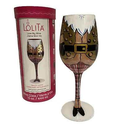 Enesco Lolita Hand Painted Christmas  Snazzy Santa  Wine Glass 15 Ounces • £19.19