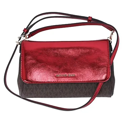 Michael Kors Jet Set Medium Convertible Pouchette Crossbody Brown Red Metallic • $68